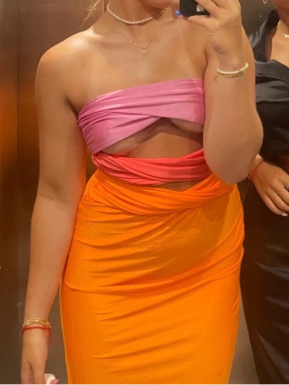 Orange strapless maxi dress